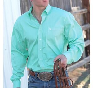 Cinch Western Button Down Shirt Mint Green Long Sleeve Cotton Men Large Western